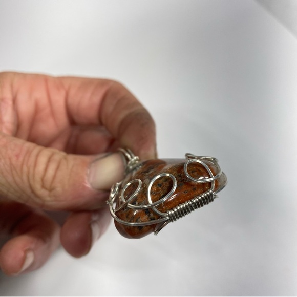 Red Plume Agate sterling Silver Wrapped Necklace Pendant - Picture 3 of 4